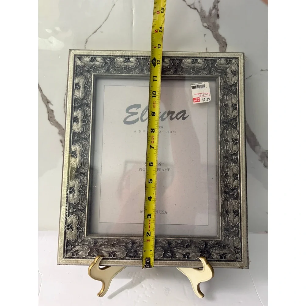 Vintage Ellura Collection 8x10 Picture Frame Silver Pewter Floral Made in USA